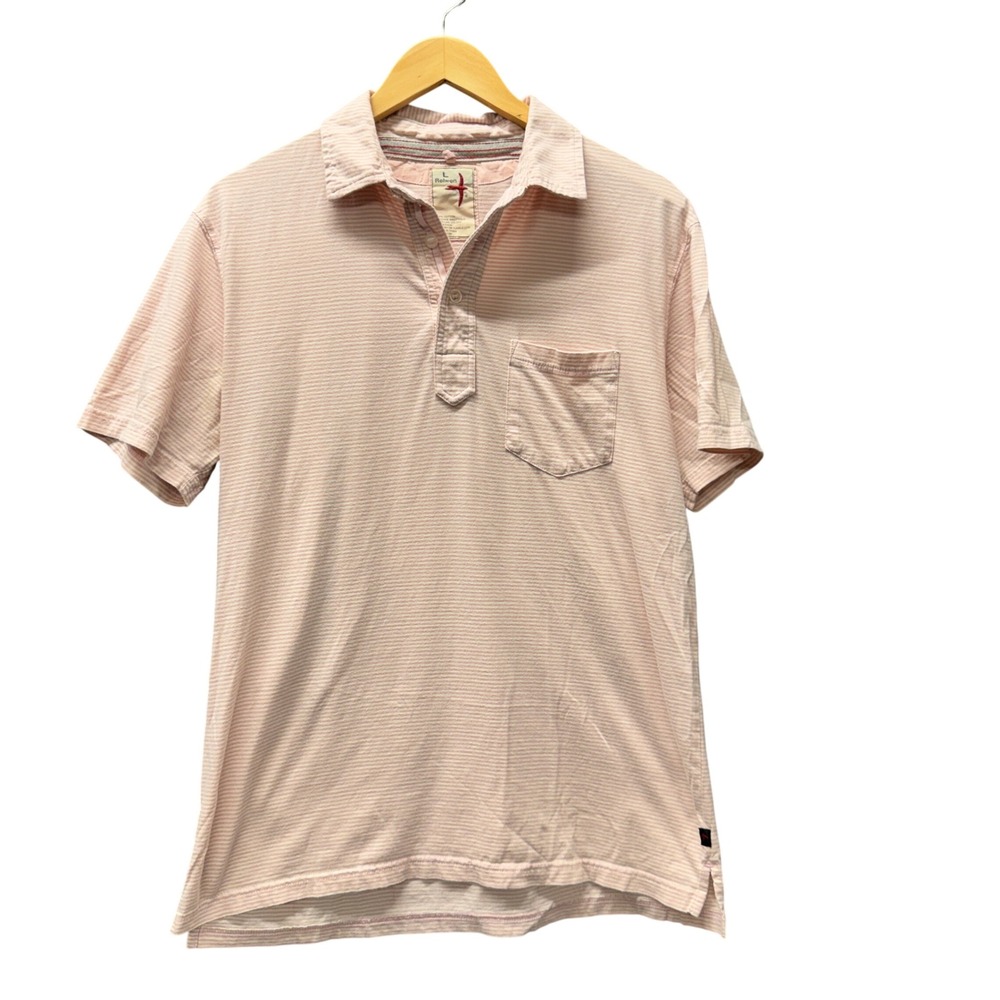 Relwen Polo Shirt Mens Large Striped Pink Short Sleeve Coastal Preppy Cotton